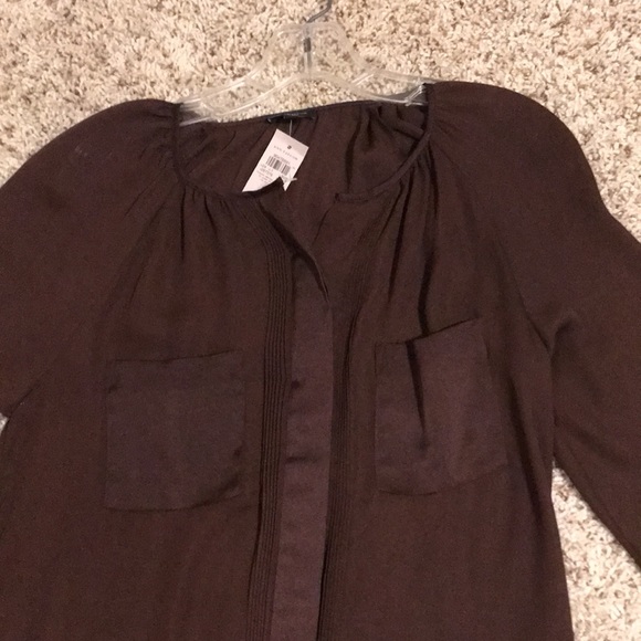 Ann Taylor Burgundy Long Sleeve Blouse - sheer - Picture 3 of 16